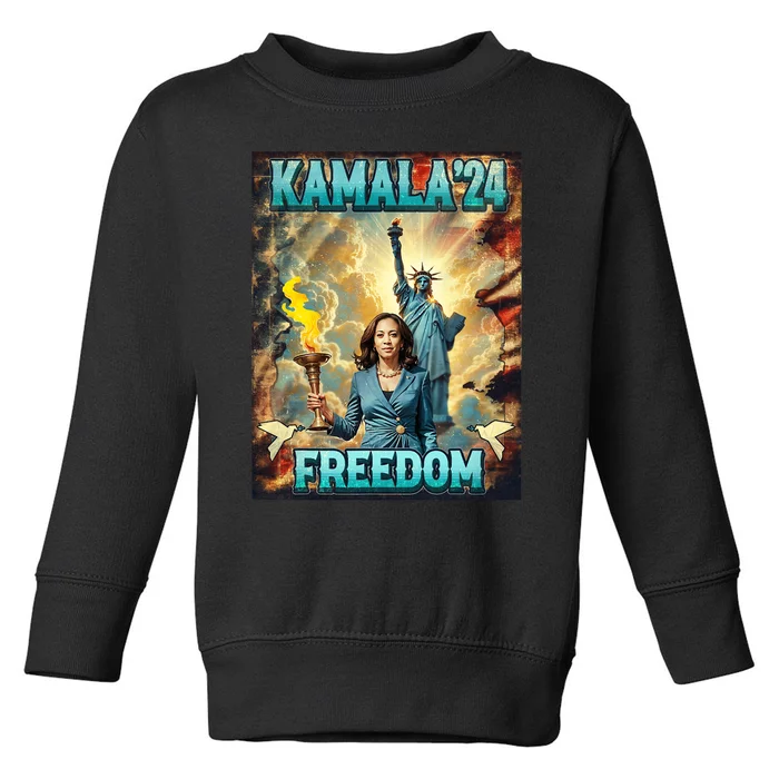 Kamala For President Slogan Statue Liberty Pro Harris Toddler Sweatshirt