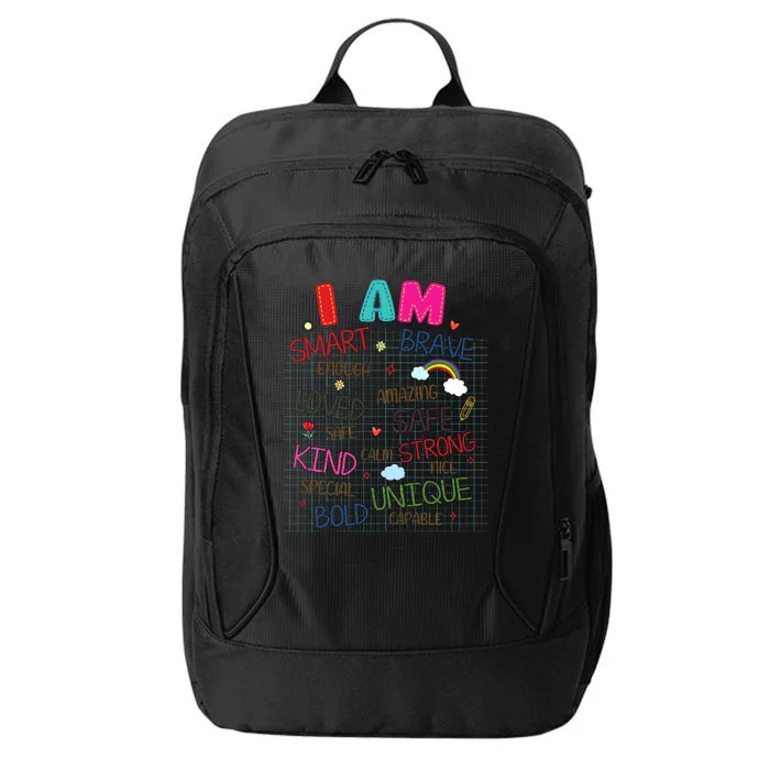 Kids Funny Positive Affirmation Inspiration Girl Boy I Am Kind City Backpack