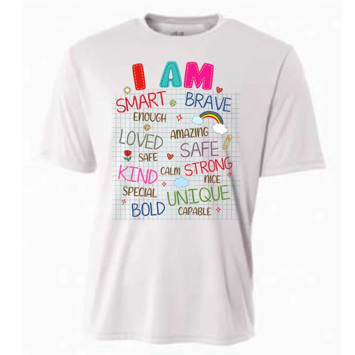 Kids Funny Positive Affirmation Inspiration Girl Boy I Am Kind Cooling Performance Crew T-Shirt