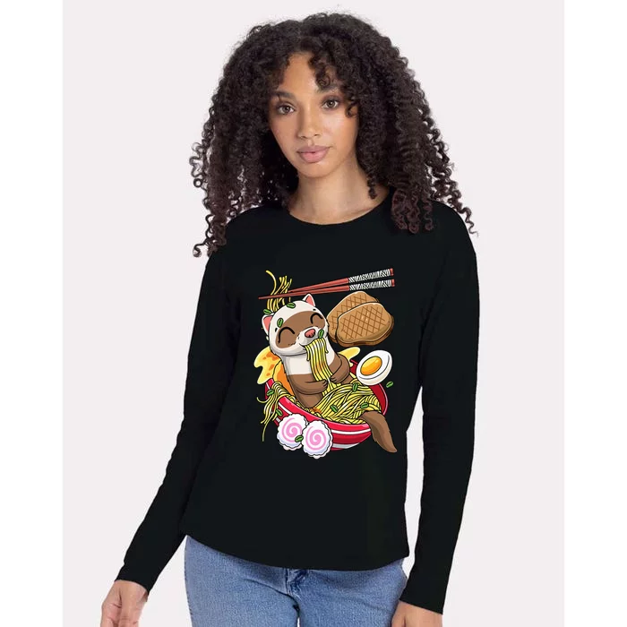 Kawaii Ferret Ra Noodles Japanese Food Womens Cotton Relaxed Long Sleeve T-Shirt