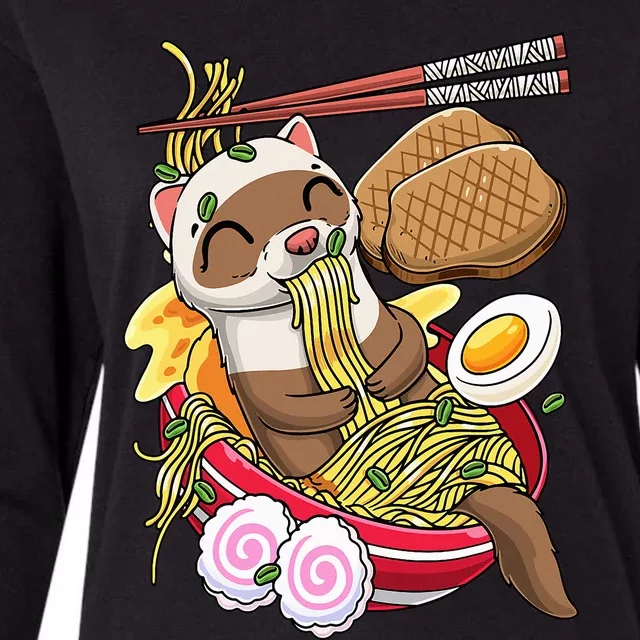 Kawaii Ferret Ra Noodles Japanese Food Womens Cotton Relaxed Long Sleeve T-Shirt