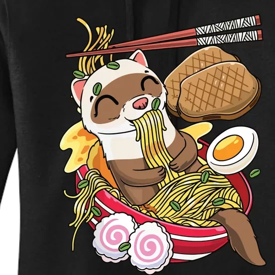 Kawaii Ferret Ramen Noodles Japanese Food Women's Pullover Hoodie