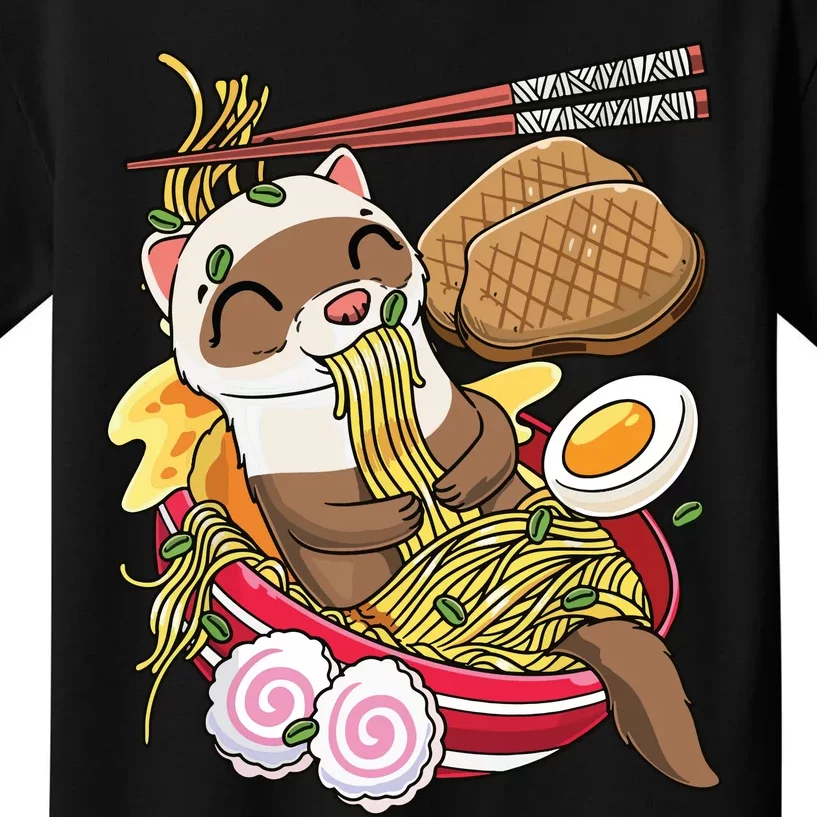 Kawaii Ferret Ramen Noodles Japanese Food Kids T-Shirt