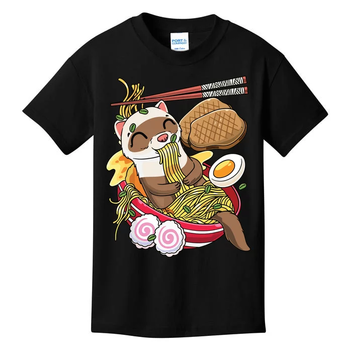 Kawaii Ferret Ramen Noodles Japanese Food Kids T-Shirt