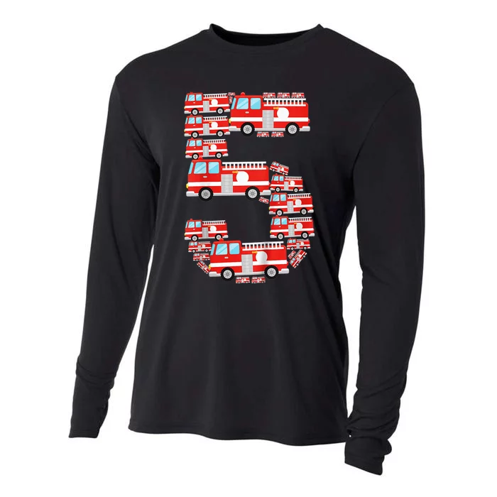 K.i.d.s Fire Truck 5th Birthday Boy 5 Year Old Toddler Firefighter Cooling Performance Long Sleeve Crew