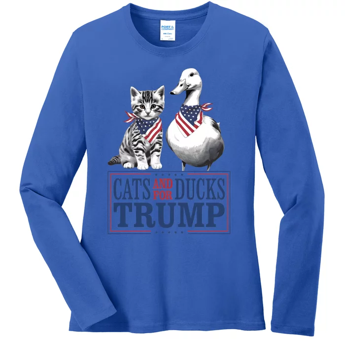 Kittens For Trump 2024 Cats And Ducks For Trump Vance 2024 Cool Gift Ladies Long Sleeve Shirt