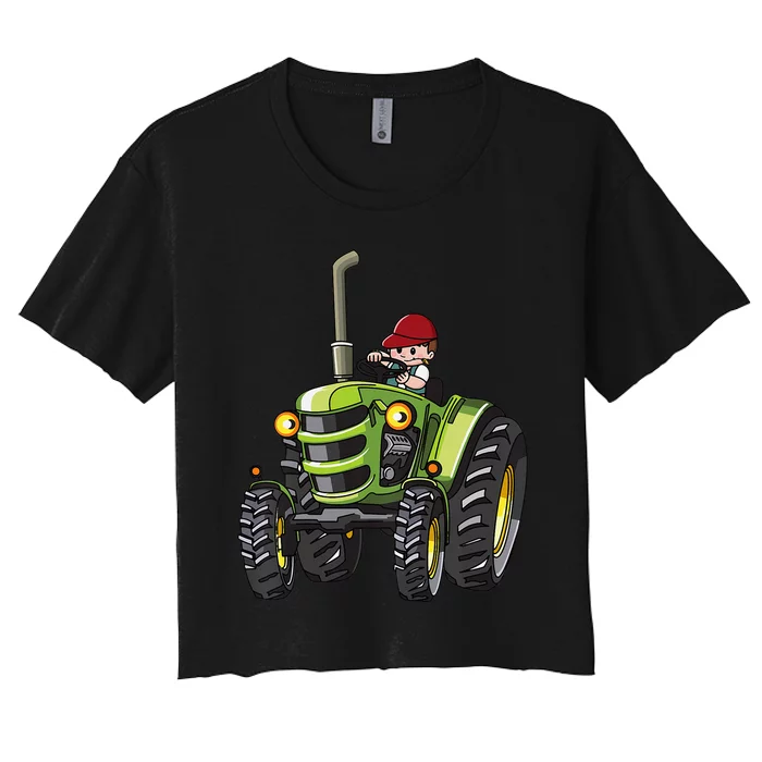 Kids Farm Tractor Boy Future Farmer Mini Tractor Lover Women's Crop Top Tee