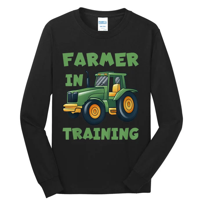 Kids Funny Tractor Boy Farmer In Training Gift Tall Long Sleeve T-Shirt