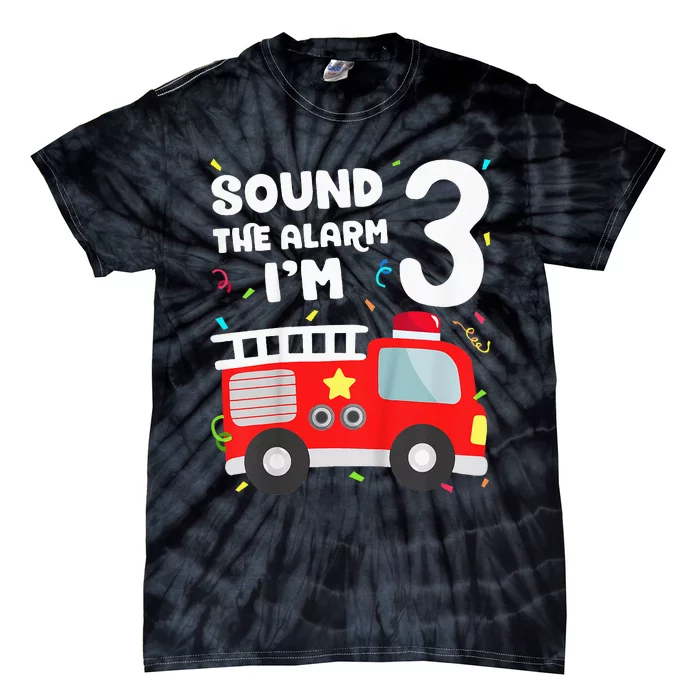 Kids Fire Truck 3rd Birthday Boy Firefighter 3 Year Old Tie-Dye T-Shirt