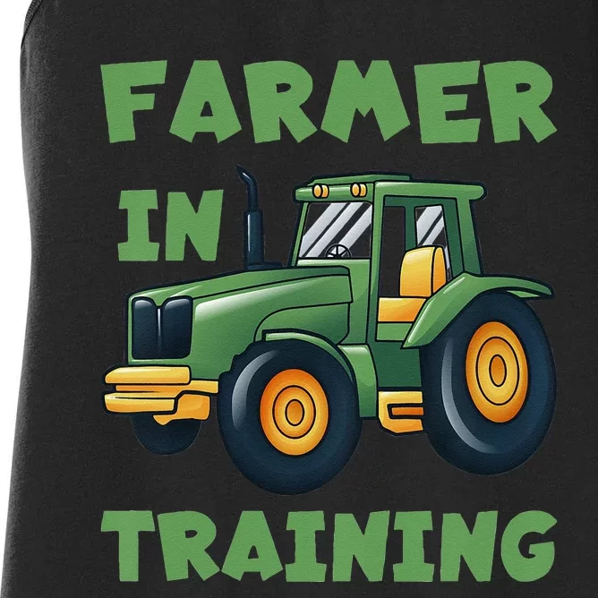 Kids Funny Tractor Boy Farmer In Training Tractor Graphic Women's Racerback Tank