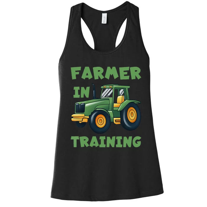 Kids Funny Tractor Boy Farmer In Training Tractor Graphic Women's Racerback Tank