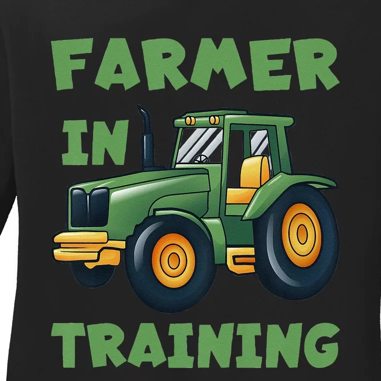 Kids Funny Tractor Boy Farmer In Training Tractor Graphic Ladies Long Sleeve Shirt