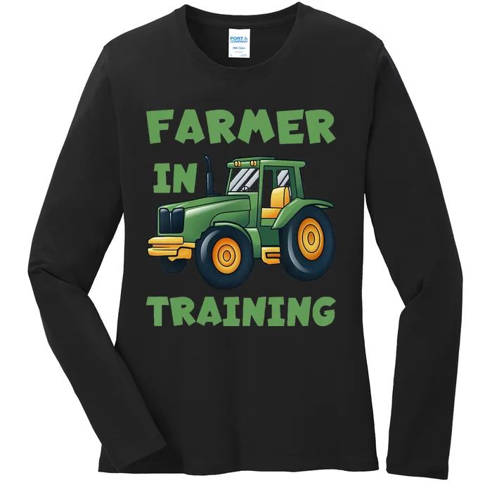 Kids Funny Tractor Boy Farmer In Training Tractor Graphic Ladies Long Sleeve Shirt