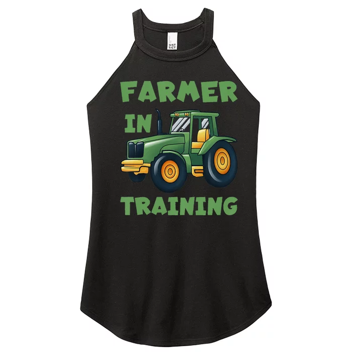 Kids Funny Tractor Boy Farmer In Training Tractor Graphic Women’s Perfect Tri Rocker Tank