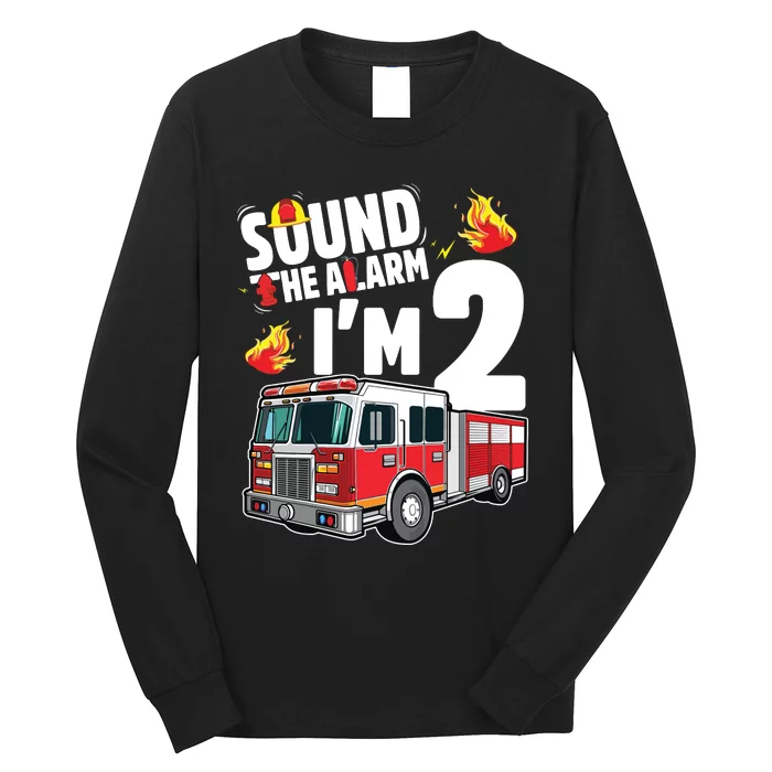 Kids Fire Truck 2nd Birthday Boy Firefighter 2 Year Old Long Sleeve Shirt