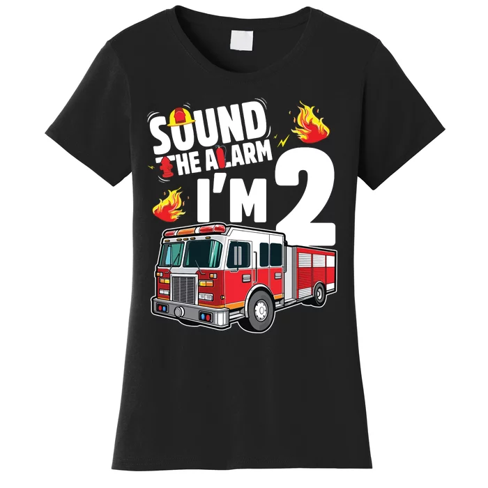 Kids Fire Truck 2nd Birthday Boy Firefighter 2 Year Old Women's T-Shirt