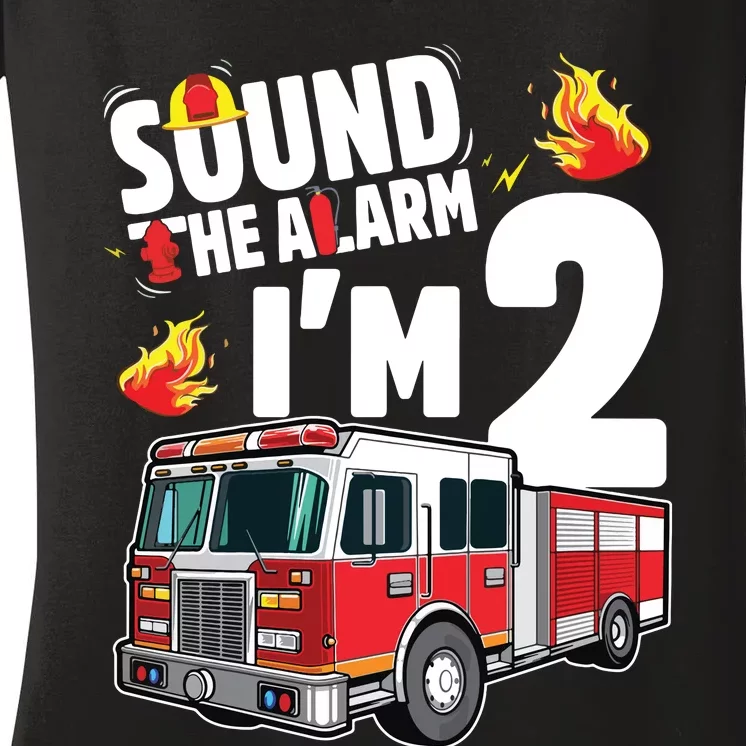 Kids Fire Truck 2nd Birthday Boy Firefighter 2 Year Old Women's V-Neck T-Shirt