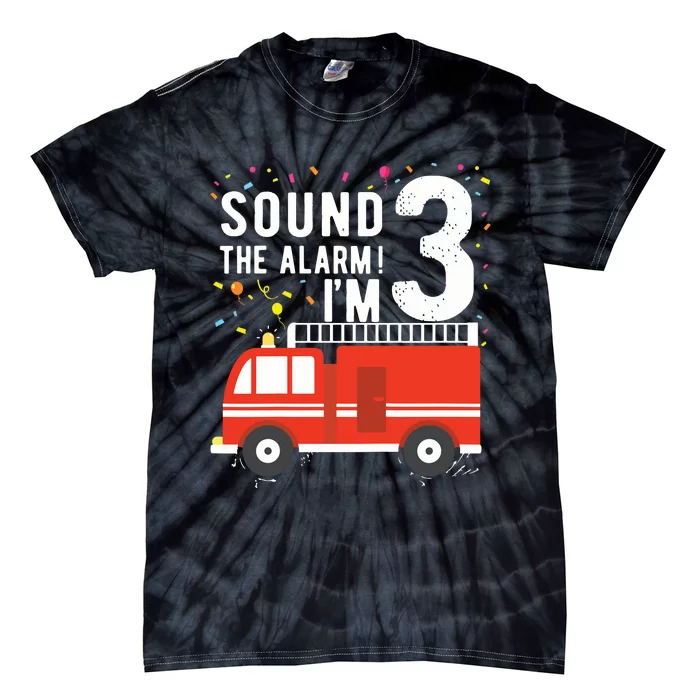 Kids Fire Truck 3rd Birthday Boy 3 Year Old Firefighter Tie-Dye T-Shirt