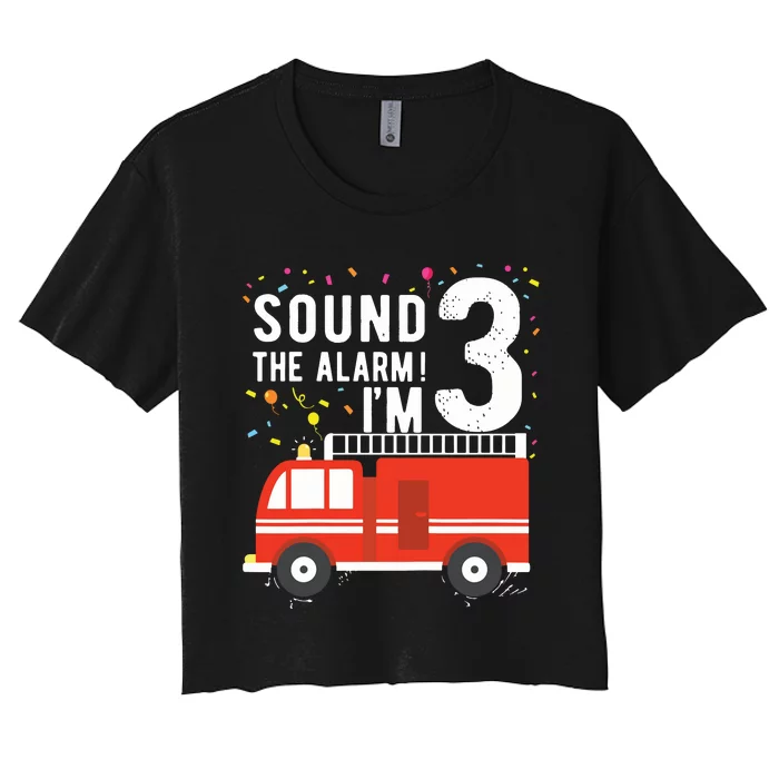 Kids Fire Truck 3rd Birthday Boy 3 Year Old Firefighter Women's Crop Top Tee