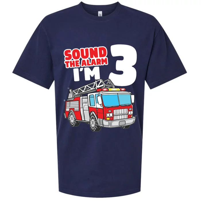 Kids Fire Truck 3 Year Old Firefighter 3rd Birthday Boy Sueded Cloud Jersey T-Shirt