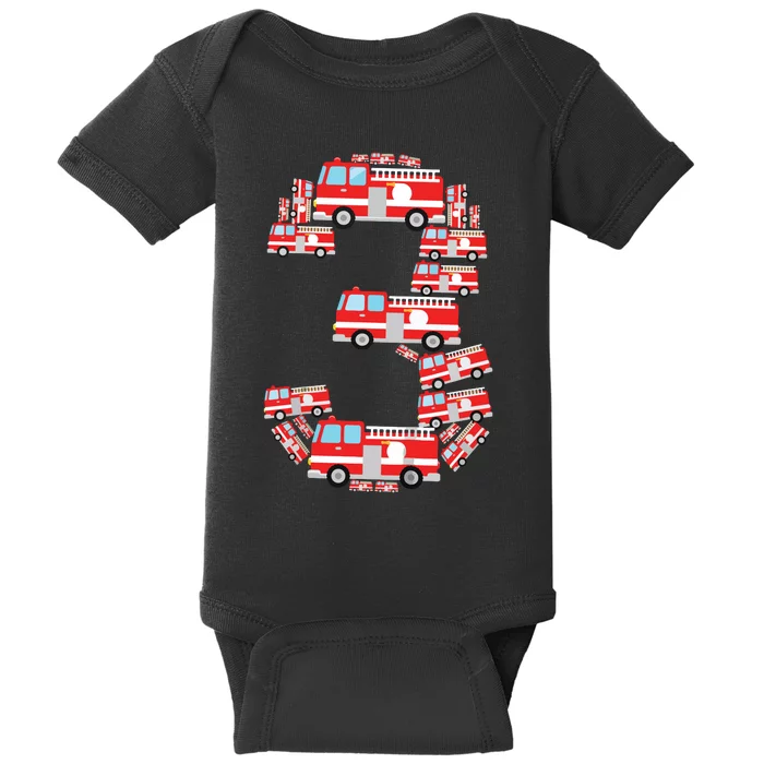 Kids Fire Truck 3rd Birthday Boy 3 Year Old Firefighter Baby Bodysuit