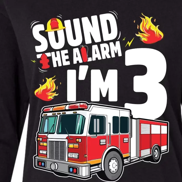 Kids Fire Truck 3rd Birthday Boy Firefighter 3 Year Old Womens Cotton Relaxed Long Sleeve T-Shirt