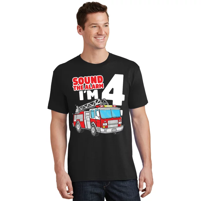 Kids Fire Truck 4 Year Old Firefighter Four 4th Birthday Boy T-Shirt