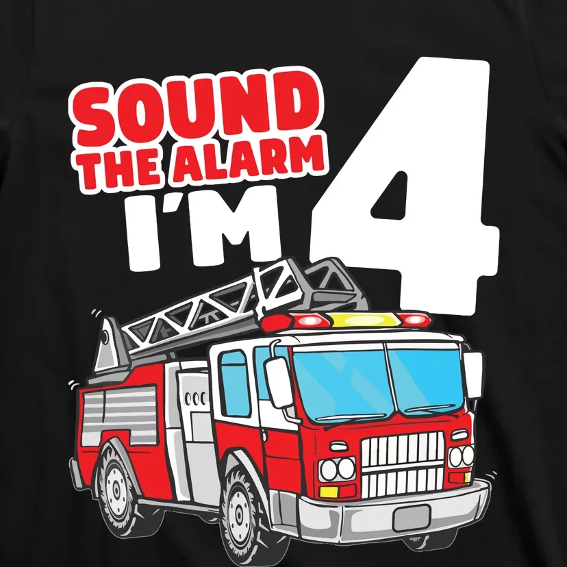 Kids Fire Truck 4 Year Old Firefighter Four 4th Birthday Boy T-Shirt