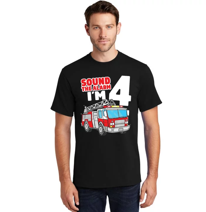 Kids Fire Truck 4 Year Old Firefighter Four 4th Birthday Boy Tall T-Shirt