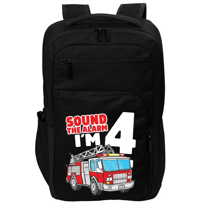 Kids Fire Truck 4 Year Old Firefighter Four 4th Birthday Boy Impact Tech Backpack