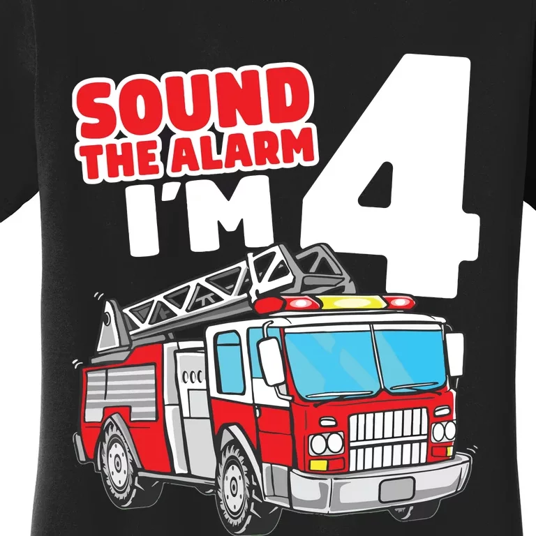 Kids Fire Truck 4 Year Old Firefighter Four 4th Birthday Boy Women's T-Shirt