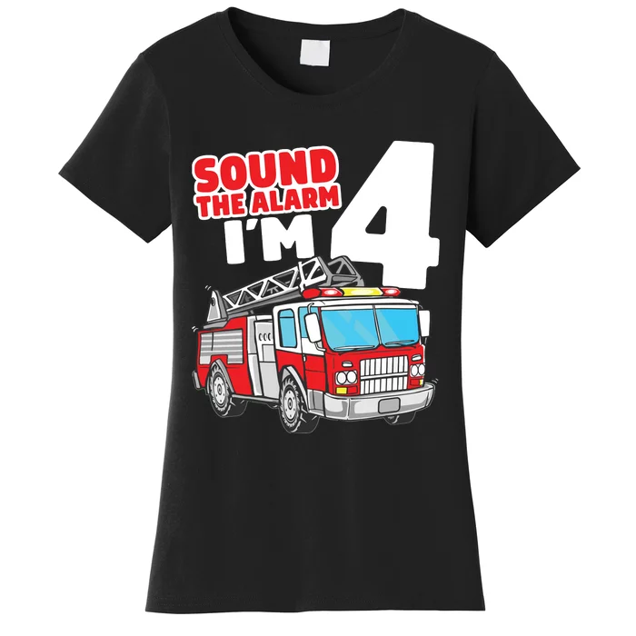 Kids Fire Truck 4 Year Old Firefighter Four 4th Birthday Boy Women's T-Shirt