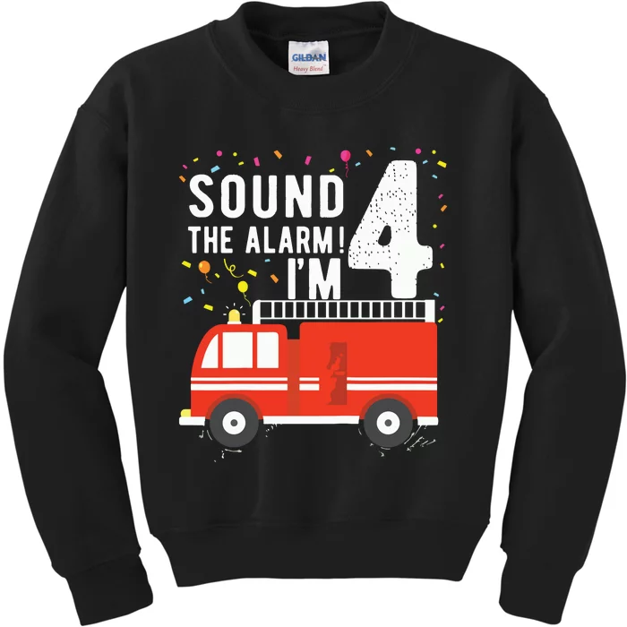 Kids Fire Truck 4th Birthday Boy 4 Year Old Firefighter Kids Sweatshirt