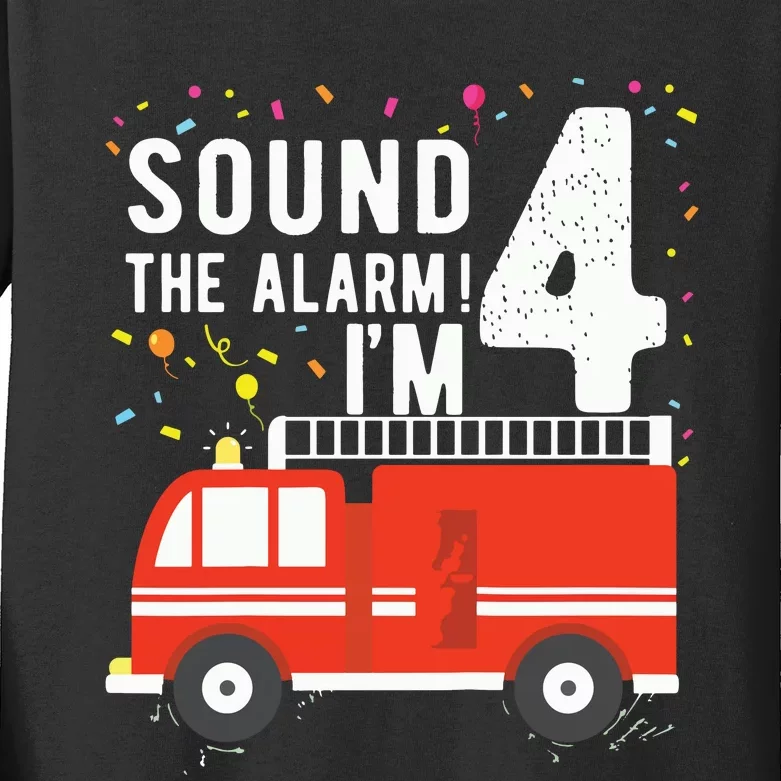 Kids Fire Truck 4th Birthday Boy 4 Year Old Firefighter Kids Long Sleeve Shirt