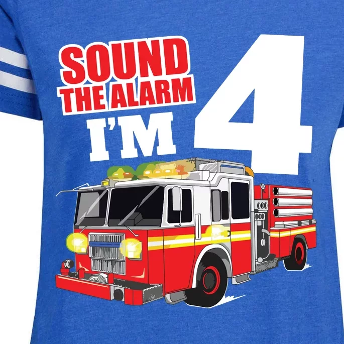 Kids Fire Truck 4th Birthday Boy Firefighter 4 Year Old Enza Ladies Jersey Football T-Shirt