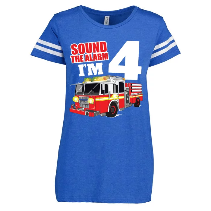 Kids Fire Truck 4th Birthday Boy Firefighter 4 Year Old Enza Ladies Jersey Football T-Shirt