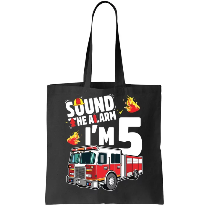 Kids Fire Truck 5th Birthday Boy Firefighter 5 Year Old Tote Bag