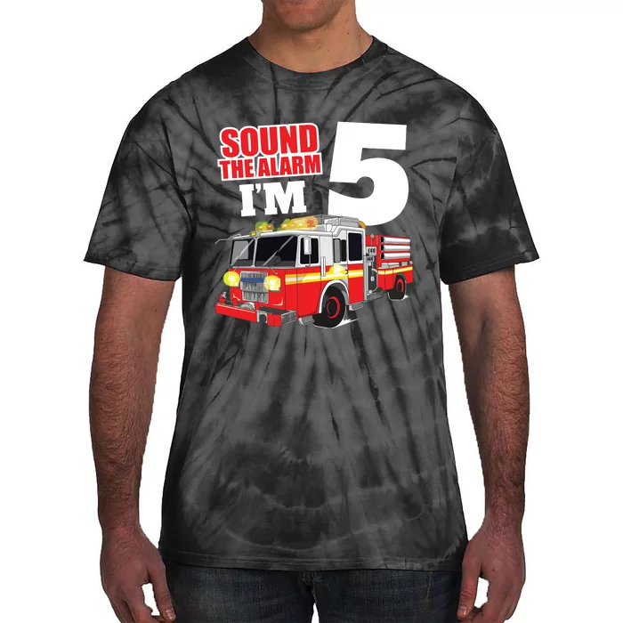 Kids Fire Truck 5th Birthday Boy Firefighter Five 5 Year Old Tie-Dye T-Shirt