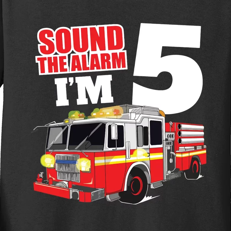 Kids Fire Truck 5th Birthday Boy Firefighter Five 5 Year Old Kids Long Sleeve Shirt