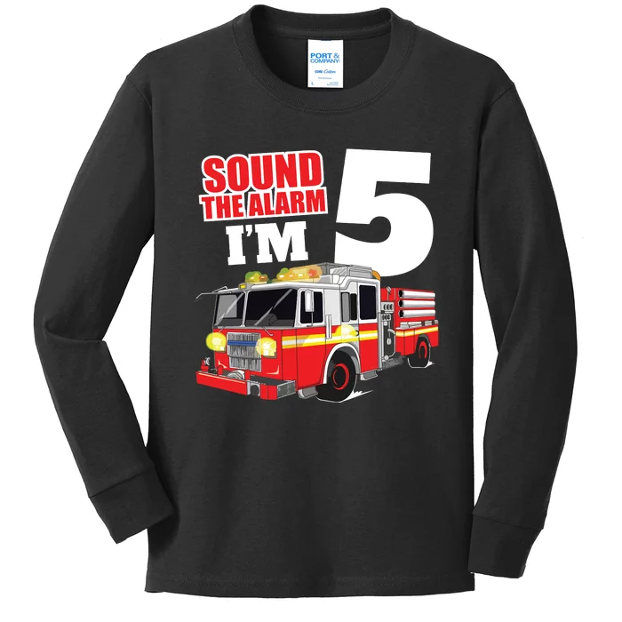 Kids Fire Truck 5th Birthday Boy Firefighter Five 5 Year Old Kids Long Sleeve Shirt