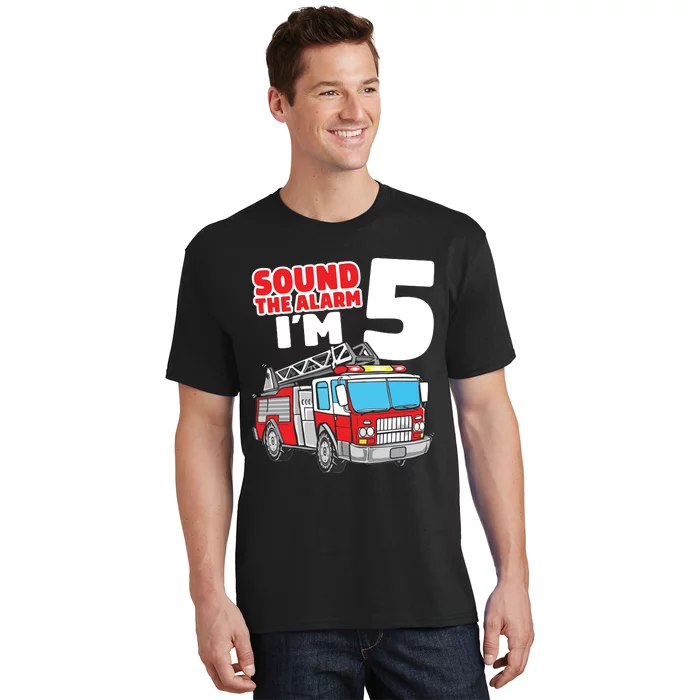 Kids Fire Truck 5 Year Old Firefighter Five 5th Birthday Boy T-Shirt