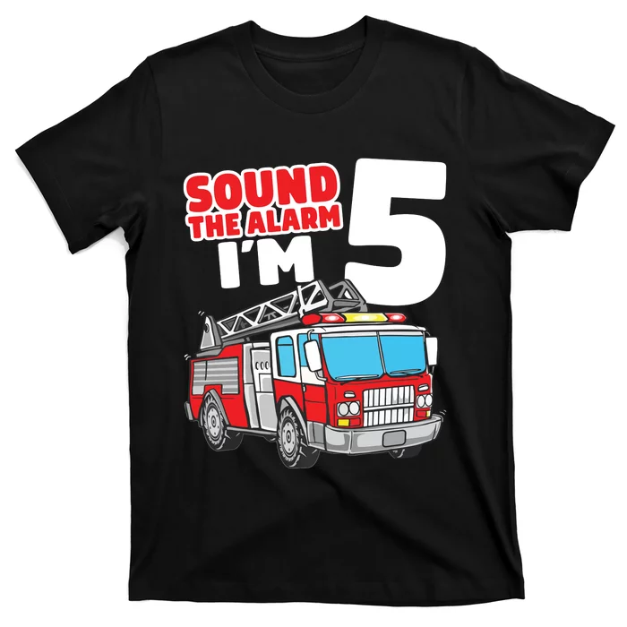 Kids Fire Truck 5 Year Old Firefighter Five 5th Birthday Boy T-Shirt