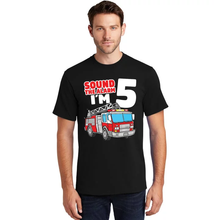 Kids Fire Truck 5 Year Old Firefighter Five 5th Birthday Boy Tall T-Shirt