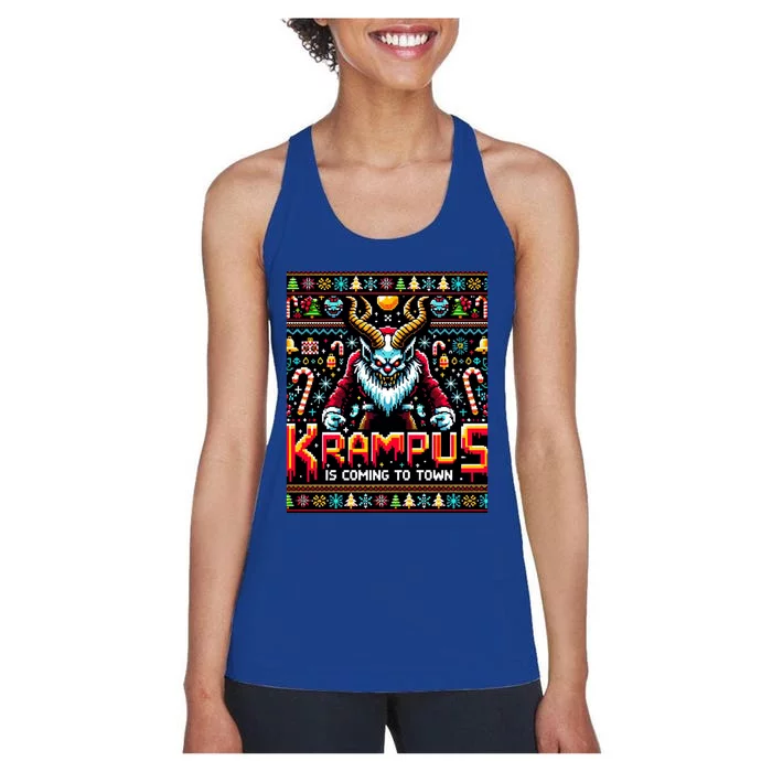 Krampus Funny Ugly Christmas Sweater Gamer Women's Racerback Tank