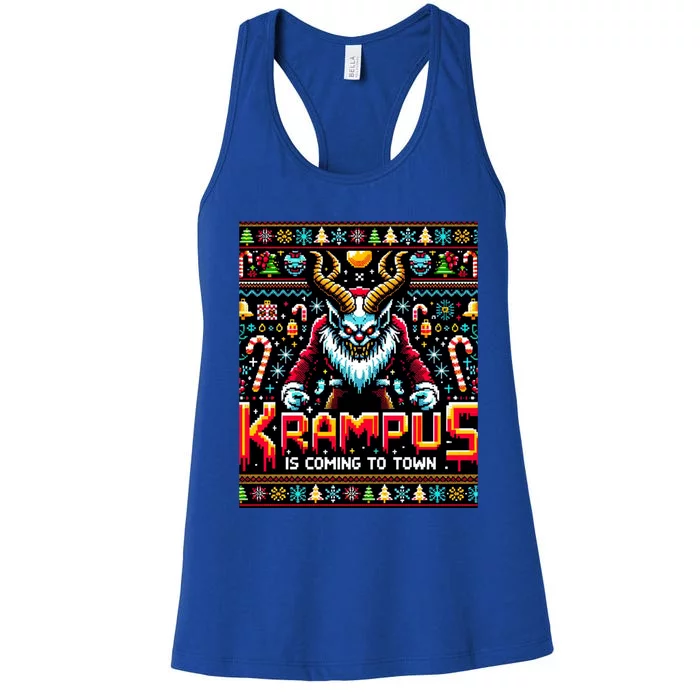 Krampus Funny Ugly Christmas Sweater Gamer Women's Racerback Tank