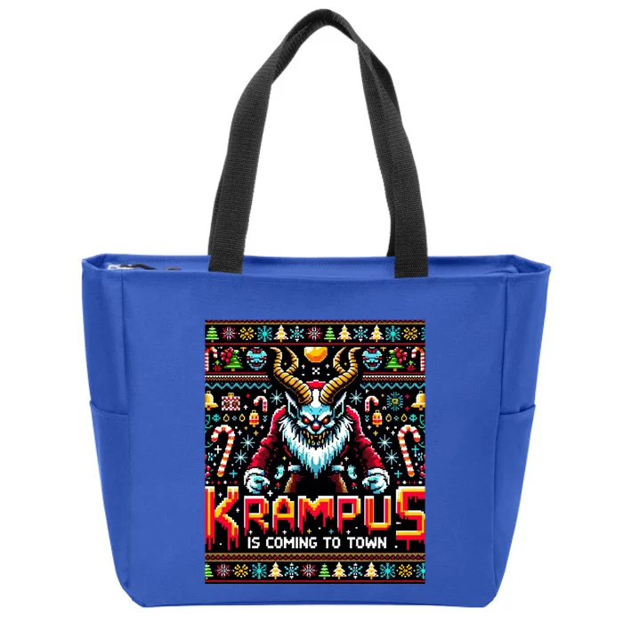 Krampus Funny Ugly Christmas Sweater Gamer Zip Tote Bag