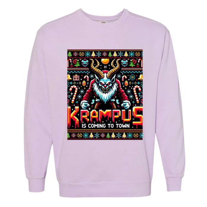 Krampus Funny Ugly Christmas Sweater Gamer Garment-Dyed Sweatshirt