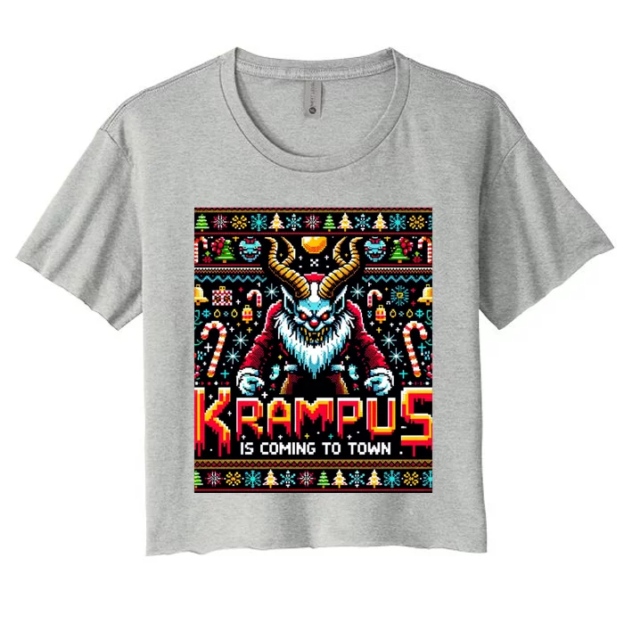 Krampus Funny Ugly Christmas Sweater Gamer Women's Crop Top Tee