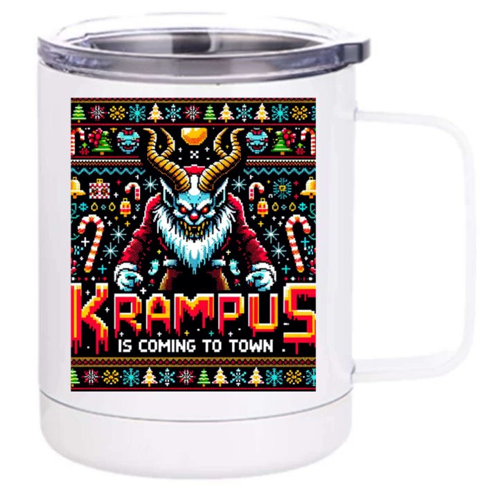 Krampus Funny Ugly Christmas Sweater Gamer Front & Back 12oz Stainless Steel Tumbler Cup