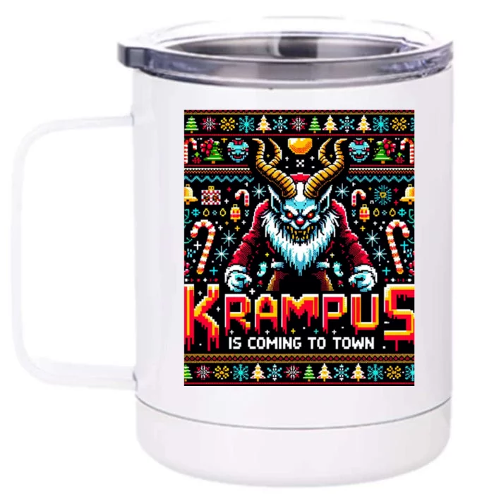 Krampus Funny Ugly Christmas Sweater Gamer Front & Back 12oz Stainless Steel Tumbler Cup